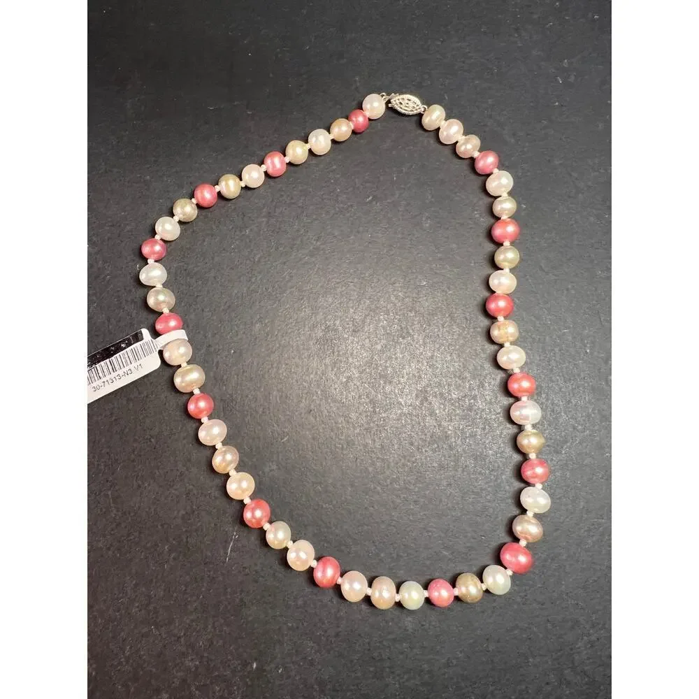 NEW multi colored freshwater pearl necklace with sterling silver clasp